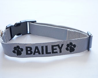 Collar reflectante para perro: Nombre y número bordados personalizados
