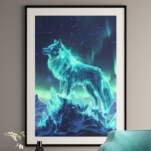 Impressão de lobo Aurora Boreal: Paisagem Ártica Fantástica (Download Digital)