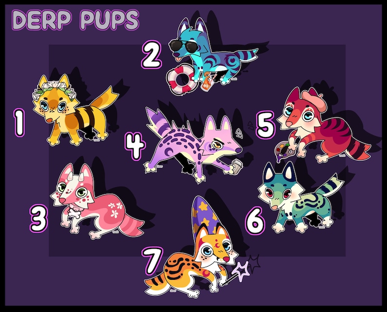 Cute feral cheap derp dog canine furry fursona adoptable oc bundle batch puppy/pup/doggo chibi (chibi, bee, beach, blossom, coffe, mage) image 1