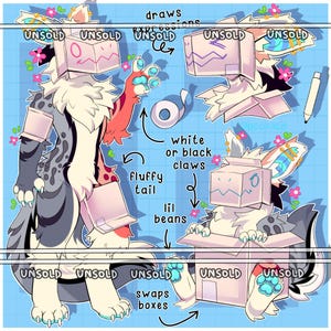 High quality detailed unique species - boxin reference fursona adopt furry character full reference (ref sheet)