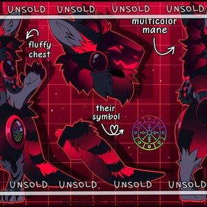 High quality detailed protogen dark red theme reference fursona adopt furry character full reference (ref sheet) + ICON/STICKER PACK