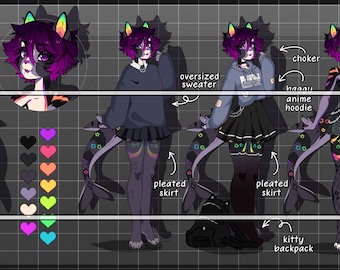HQ Huge ref furry adopt rainbow femboy full character oc reference (ref sheet) dog/pup/wolf/doggo/canine design anthro fursona + outfits