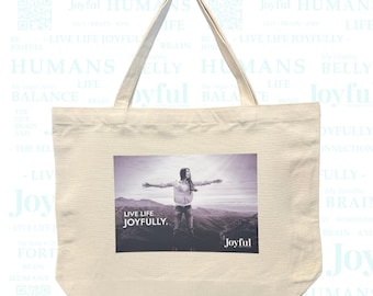 Joyful Canvas Tote Bag | Large Cotton Shopping Bag with Shoulder Strap, Minimalist Inspirational Tote, Eco Friendly Everyday Bag