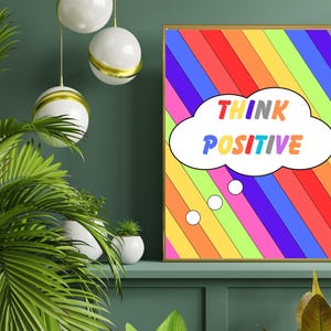 Editable and Printable Think Positive Wall Art, Motivational Quote Digital Print, Inspirational Home Decor, Instant Download Poster