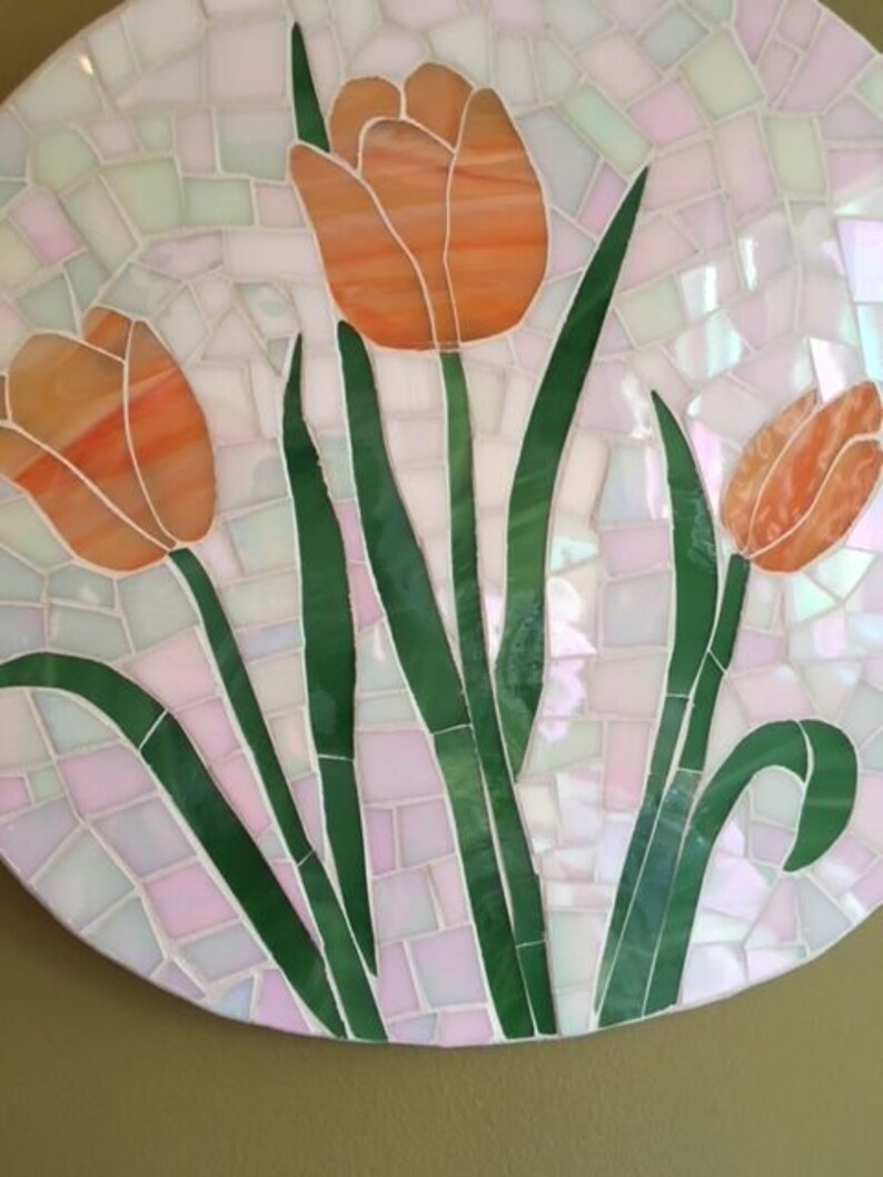Orange Tulips Stained Glass Wall Hanging One of a Kind Etsy