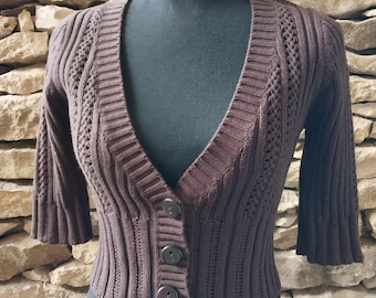 2000s brown cotton crop cardigan