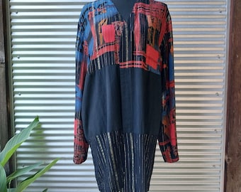 90s oversize open front patchwork batik lurex jacket
