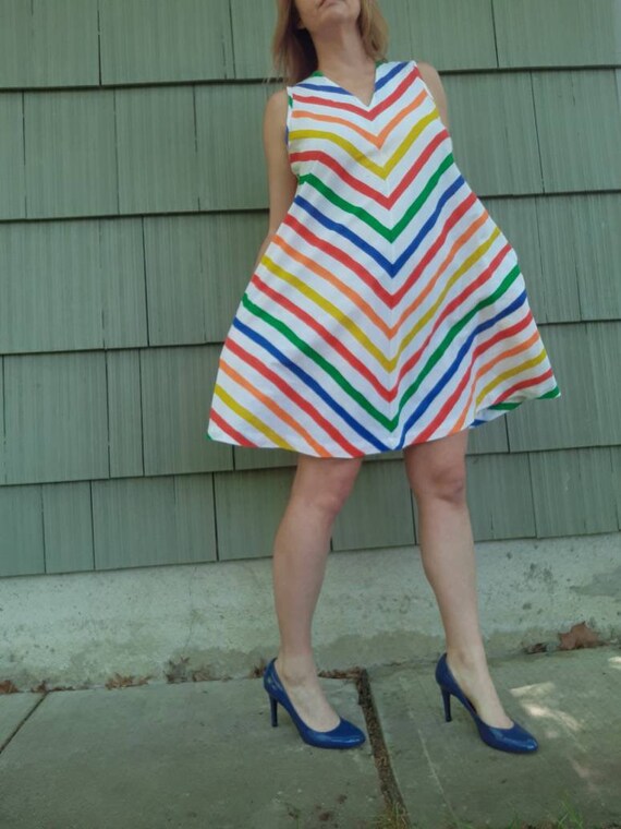 Chevron Rainbow Swing Dress Frock 1980s Fruitstrip