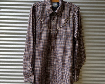 Rockmount Ranch Wear plaid gold lurex pearl snap shirt hidden pockets