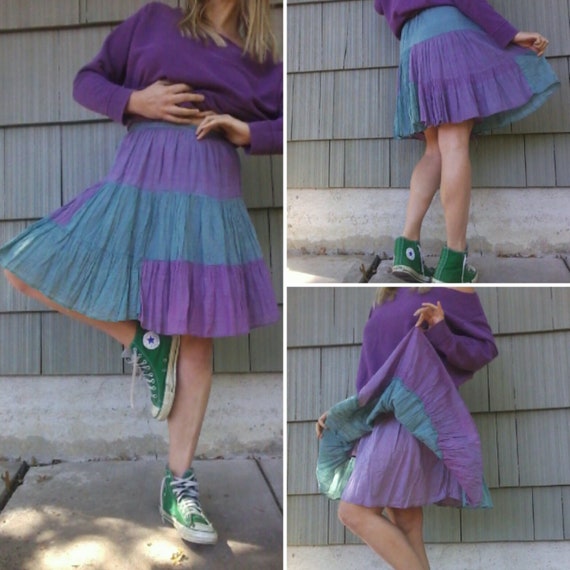 90s Patchwork Gauze Broomstick Skirt - image 3