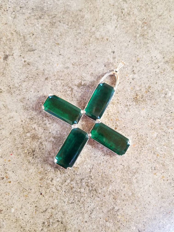 Castlecliff Cross Pendant Emerald Cut Glass Silver