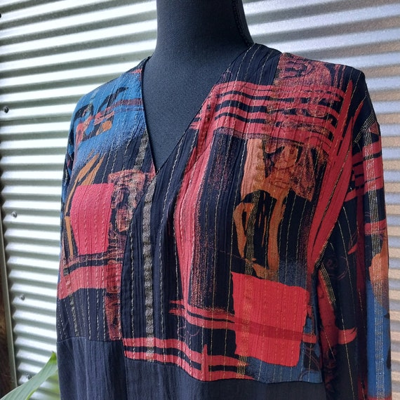 90s oversize open front patchwork batik lurex jac… - image 2