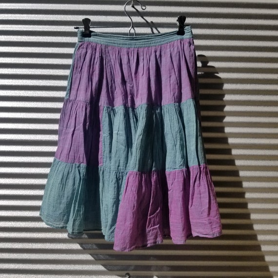 90s Patchwork Gauze Broomstick Skirt - image 1