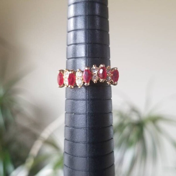 16k Gold KGE Electroplated Faux Ruby Diamond Ring 7.5