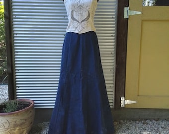 70s Country Blues denim patchwork maxi skirt sz S