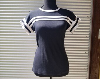 80s belted sport stripe top