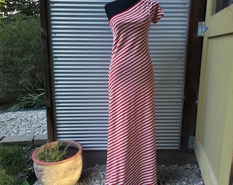 70s Jeannene Booher red white stripe 70s maxi dress XS/S