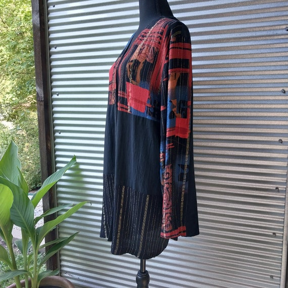 90s oversize open front patchwork batik lurex jac… - image 4