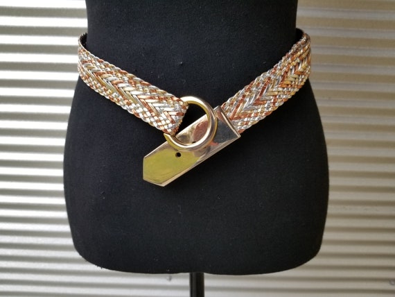 Ladies Waist Belt Straw Weave Gold Braided Belts Irregular Metal