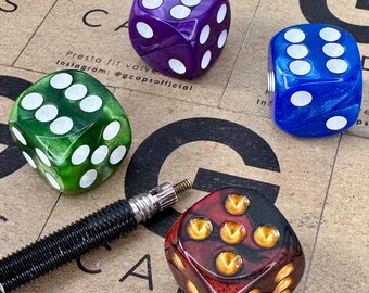 Dice valve caps. Presta fit. Choice of 4 colours.