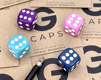 Dice valve caps. Presta fit. Choice of 4 colours.