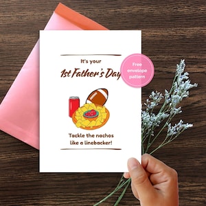 DIY 1e Vaderdagkaart en gratis envelop, Afdrukbare kaart New Dad, Vaderdag voetbalkaart, DIY Dad Card, Funny Dad, 1e Vaderdag,