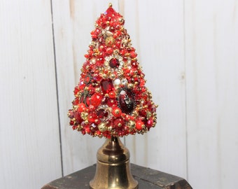 beaded topiary tree small red gold ooak handmade christmas tree stocking stuffer bejeweled antique buttons vintage jewelry home decor - Topiary Christmas Decorations beaded topiary tree small red gold ooak handmade christmas tree stocking stuffer bejeweled antique buttons vintage jewelry home decor - Topiary Christmas Decorations