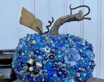 Pumpkin BLUE /Fall decor/ Vintage Jewelry/ Handmade