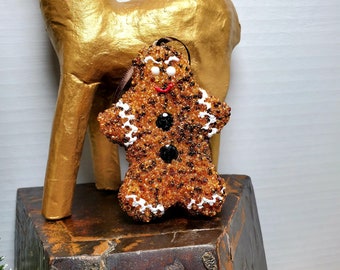 Beaded GINGERBREAD MAN ORNAMENT , Christmas Tree Ornament, Table Decor, Home Decor,Teacher Gift under 15, Stocking Stuffer