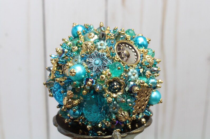Bejeweled Ornament TEAL and Goldtoned Art Piece OOAK Vintage Etsy