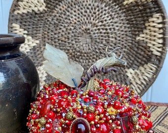 Pumpkin RED GOLD /Fall decor/ Vintage Jewelry/ Handmade