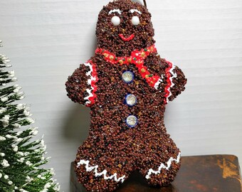 Large Beaded GINGERBREAD MAN ORNAMENT , Christmas Tree Ornament, Table Decor, Home Decor,Teacher Gift under 15, Stocking Stuffer
