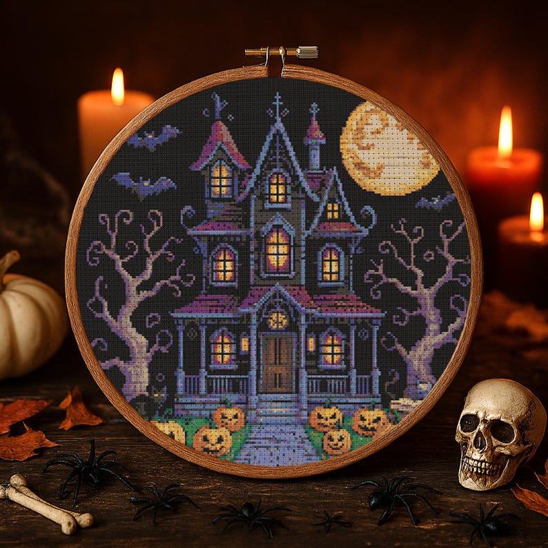 Haunted House Halloween Cross Stitch Pattern Halloween Gothic House ...