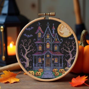 Haunted House Halloween Cross Stitch Pattern Halloween Gothic House ...