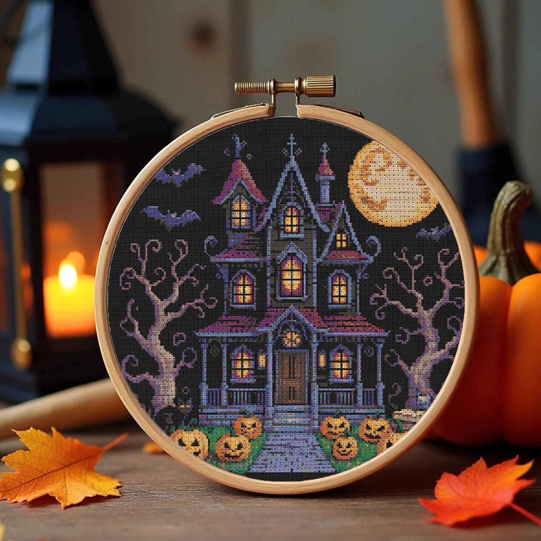 Haunted House Halloween Cross Stitch Pattern Halloween Gothic House ...