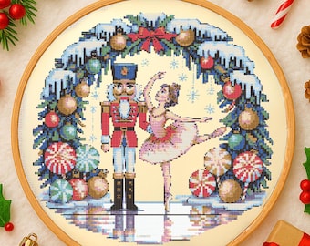 Cascanueces navideños: Patrón de punto de cruz, bailarina navideña y soldado de juguete, patrón de bordado, Cascanueces navideños, punto de cruz PDF