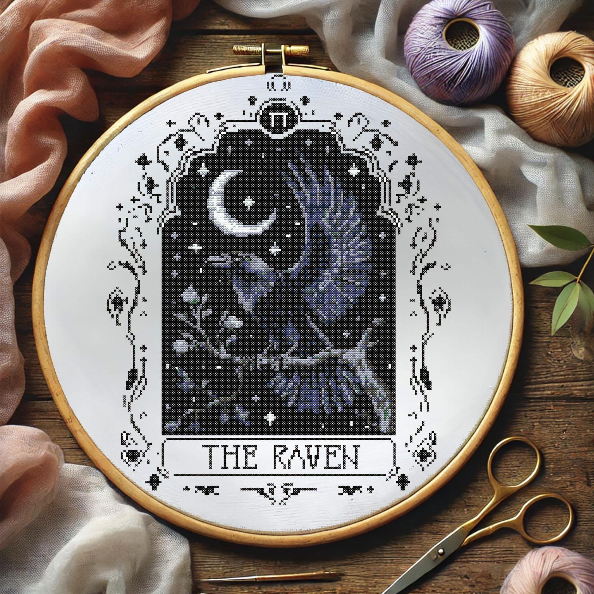 Gothic Raven Cross Stitch Pattern, Gothic Moon With Raven Halloween ...