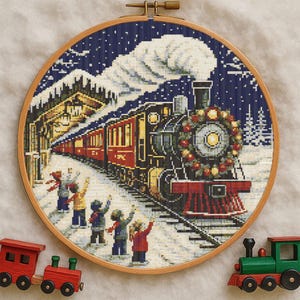 Weihnachtszug bei Snowy Station Kreuzstichmuster Weihnachtszug Stickmuster Weihnachtszug Weihnachtszug Urlaub Kreuzstich PDF