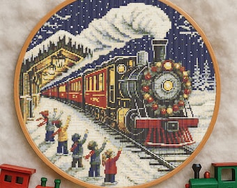 Trem de Natal na Estação Nevada Padrão de Ponto Cruz Trem de Natal Padrão de Bordado Trem de Natal Vintage Ponto Cruz para Férias PDF