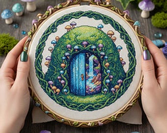 Mystical Mushroom Doorway Forest Cross Stitch Pattern: Fantasy Fairy Portal Embroidery PDF