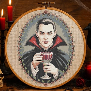 Victorian Vampire Portrait Cross Stitch Pattern Fantasy Halloween Vampire Embroidery Halloween Magical Dracula Spooky Cross Stitch Beginner