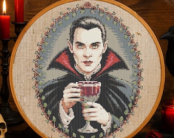 Victorian Vampire Portrait Cross Stitch Pattern Fantasy Halloween Vampire Embroidery Halloween Magical Dracula Spooky Cross Stitch Beginner