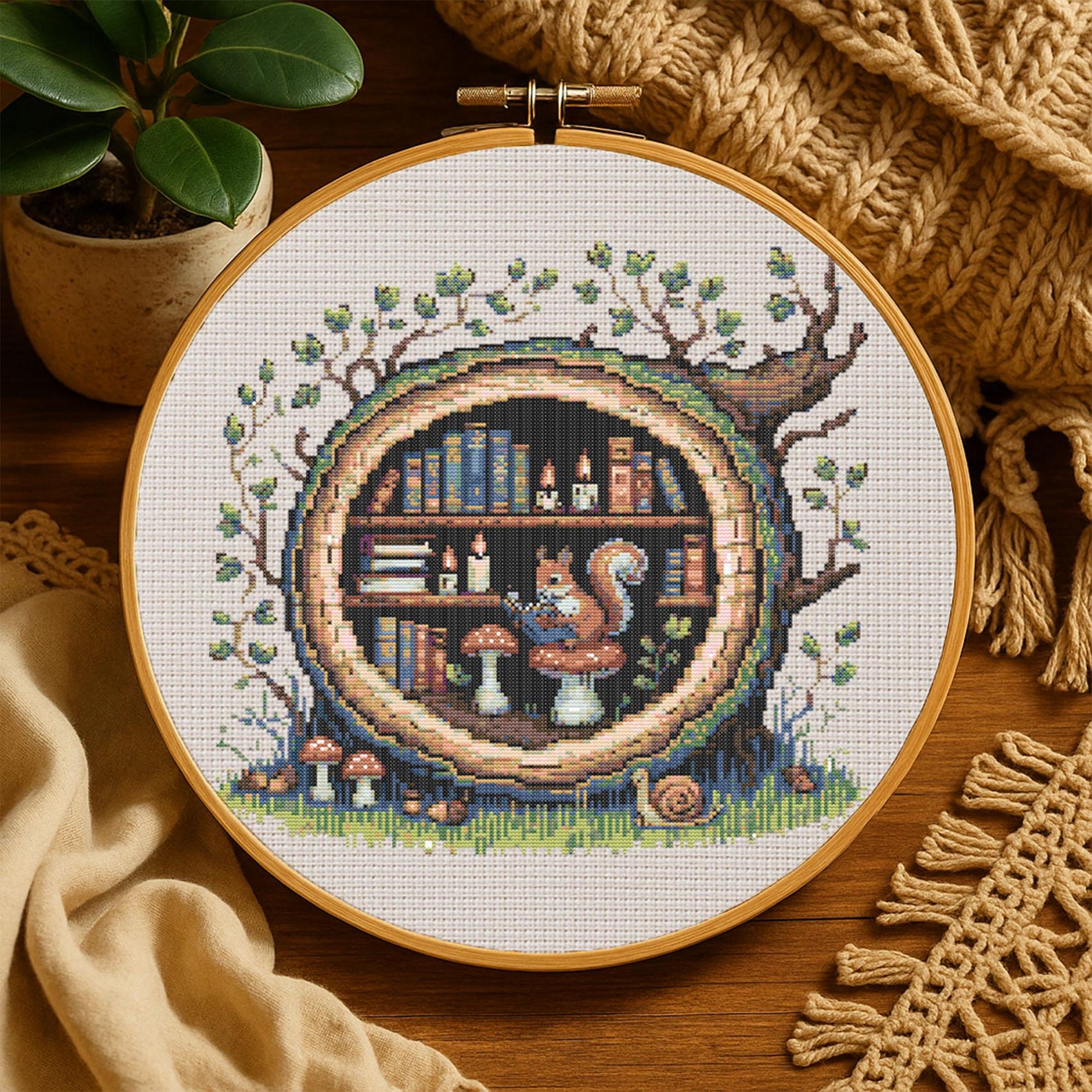 Enchanted Forest Library Cross Stitch Pattern Whimsical Squirrel ...
