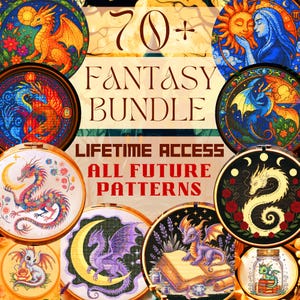 Ultimate Fantasy Cross Stitch Mega Bundle 70+ Patterns Access lifetime Celestial Dragon Wizard Magical Books Embroidery Instant Download PDF