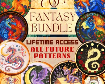 Megapaquete de punto de cruz Ultimate Fantasy: más de 70 patrones. Acceso de por vida a libros mágicos del Mago Dragón Celestial. Bordado. Descarga instantánea en PDF.