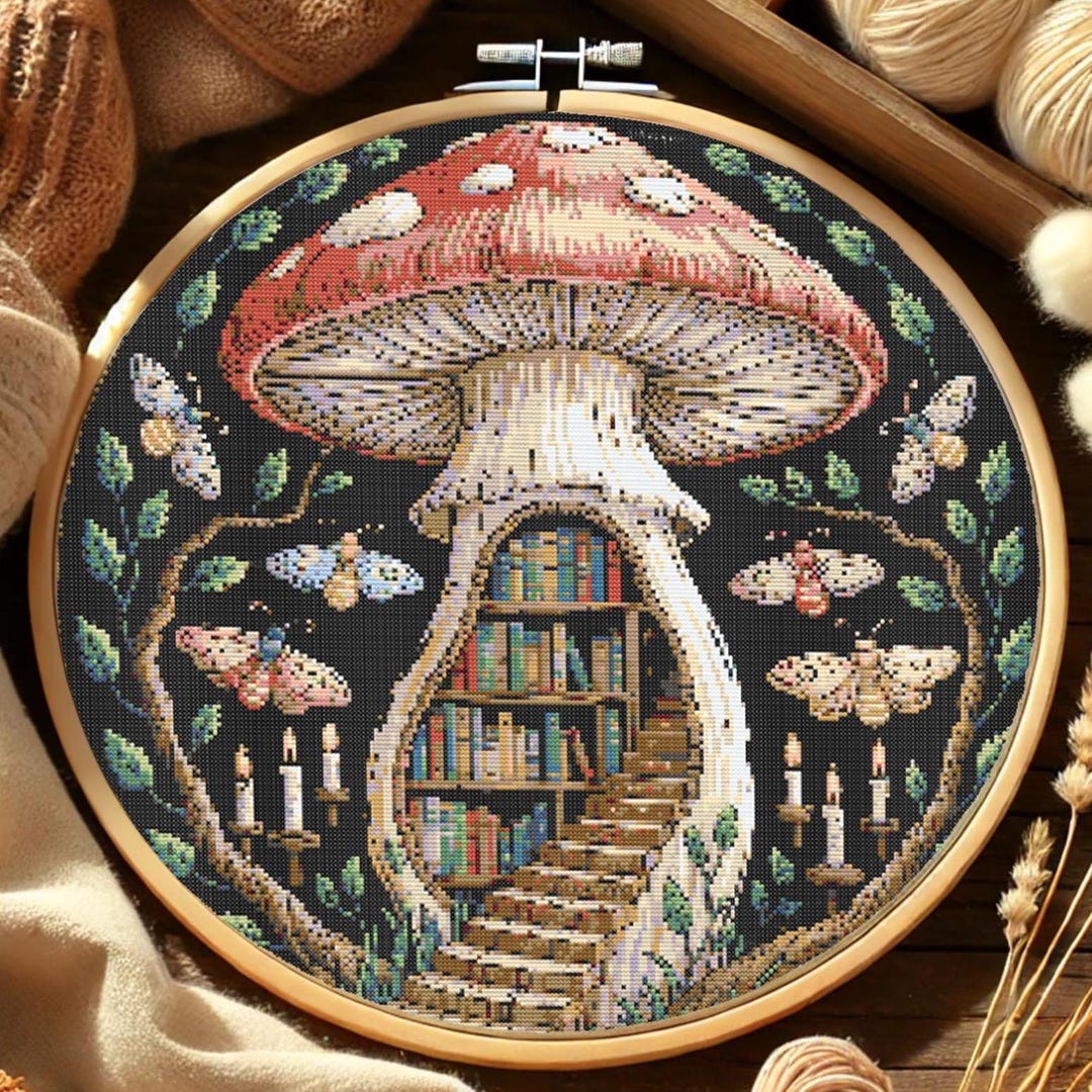 Magical Mushroom Bookshelf Cross Stitch Pattern Fantasy Woodland ...