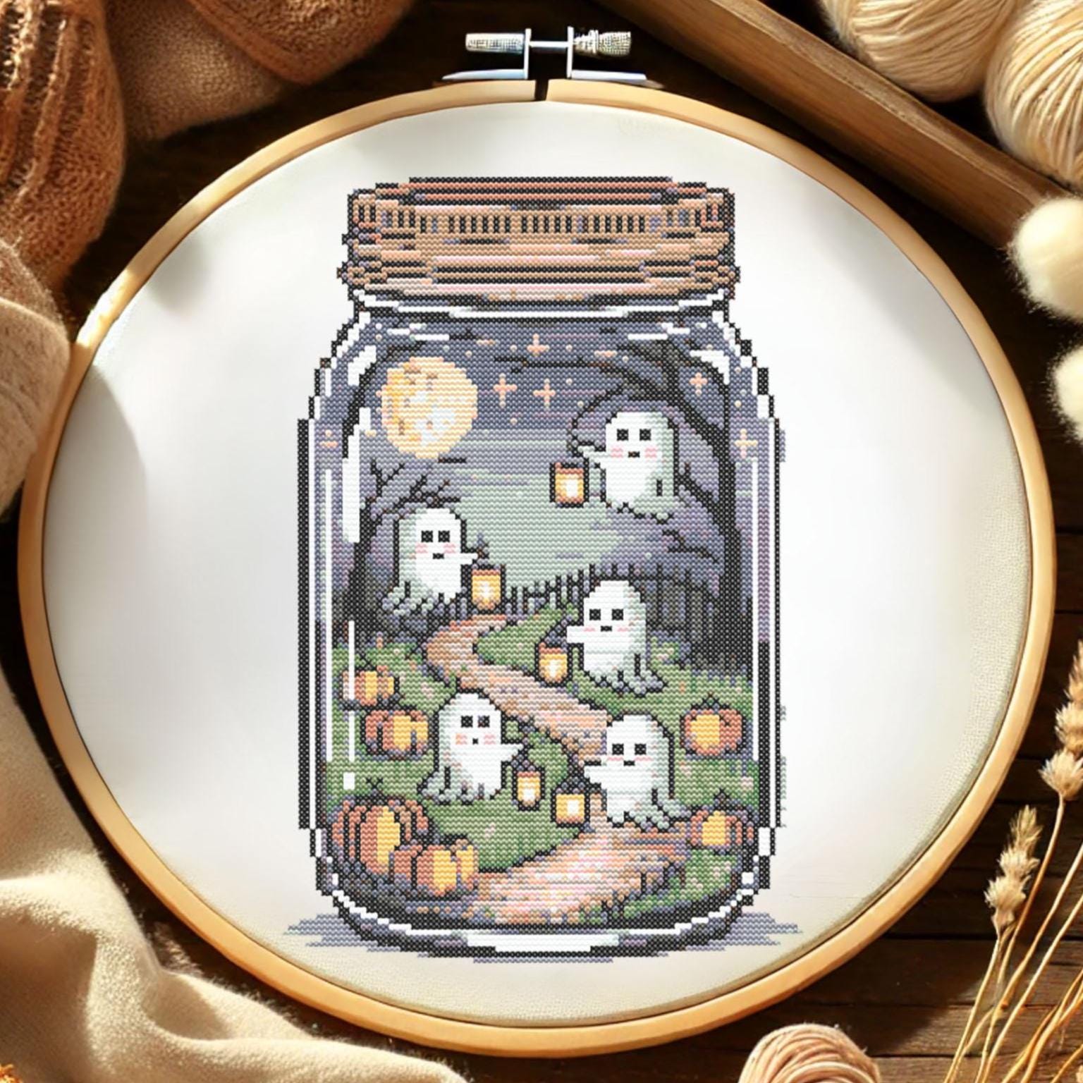 Ghost Stitching Pattern Halloween Ghost Parade Cross Stitch Pattern Spooky Halloween Cute ...
