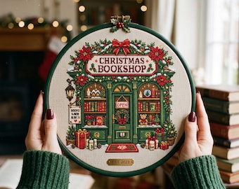 Book Lover Bookstore Christmas Cross Stitch Pattern: Festive Bookshop Winter Embroidery PDF