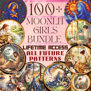 Entire Shop Cross Stitch Mega Bundle, featuring over 500 unique PDF patterns for instant download. Designed for modern stitchers and embroidery lovers, this collection includes a wide range of styles such as witchy cross stitch, Halloween embroidery, fantasy creatures, Christmas scenes, animal motifs, and cottagecore-inspired designs. Perfect for beginners and experts, this all-in-one embroidery vault comes with lifetime access and includes all future pattern releases.