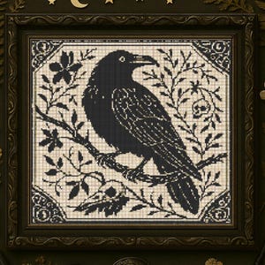 Gothic Raven Cross Stitch Pattern Magical Victorian Crow Floral Embroidery Dark Fantasy Bird Gothic Witchy Cross Stitch PDF Halloween Lovers